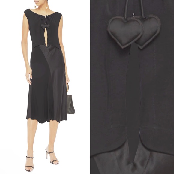 NWT Lanvin $2300 Satin Cutout Heart Detail Crepe Draped Little Black Dress 38 - Picture 2 of 13